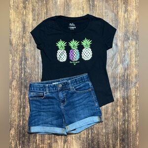 Black Pineapple Graphic Tee and Denim Shorts Set size 8